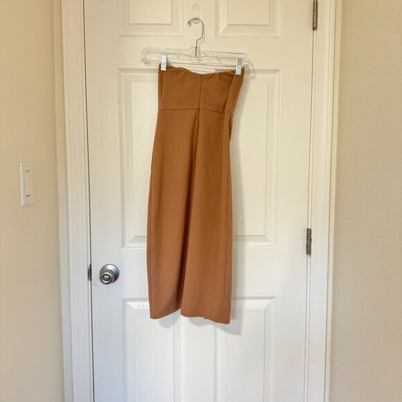 ☀️ LULUS Flaunt it Factor Light Brown Strapless Bustier Midi Dress Beige Tan XS - Picture 3 of 7